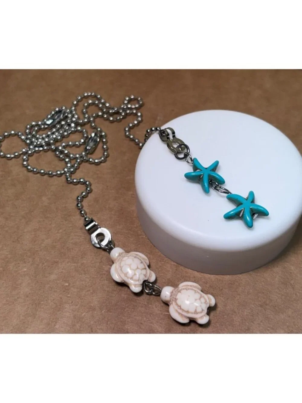 Blue Starfish & Turtle Pendant Ceiling Fan Pull Light Lamp Chain Handmade Sd
